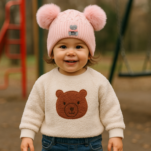 Βρεφικό Σκουφάκι Μάλλινο Pink pom pon_85538