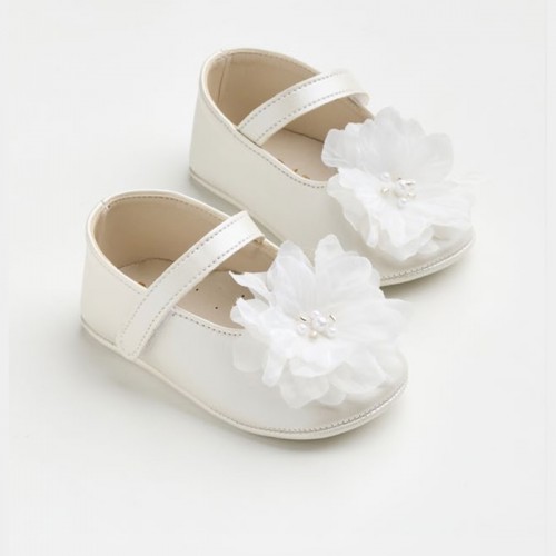 Παπούτσια Βάπτισης Μπαλαρίνες Εκρού Λουλούδι K60EV4e
